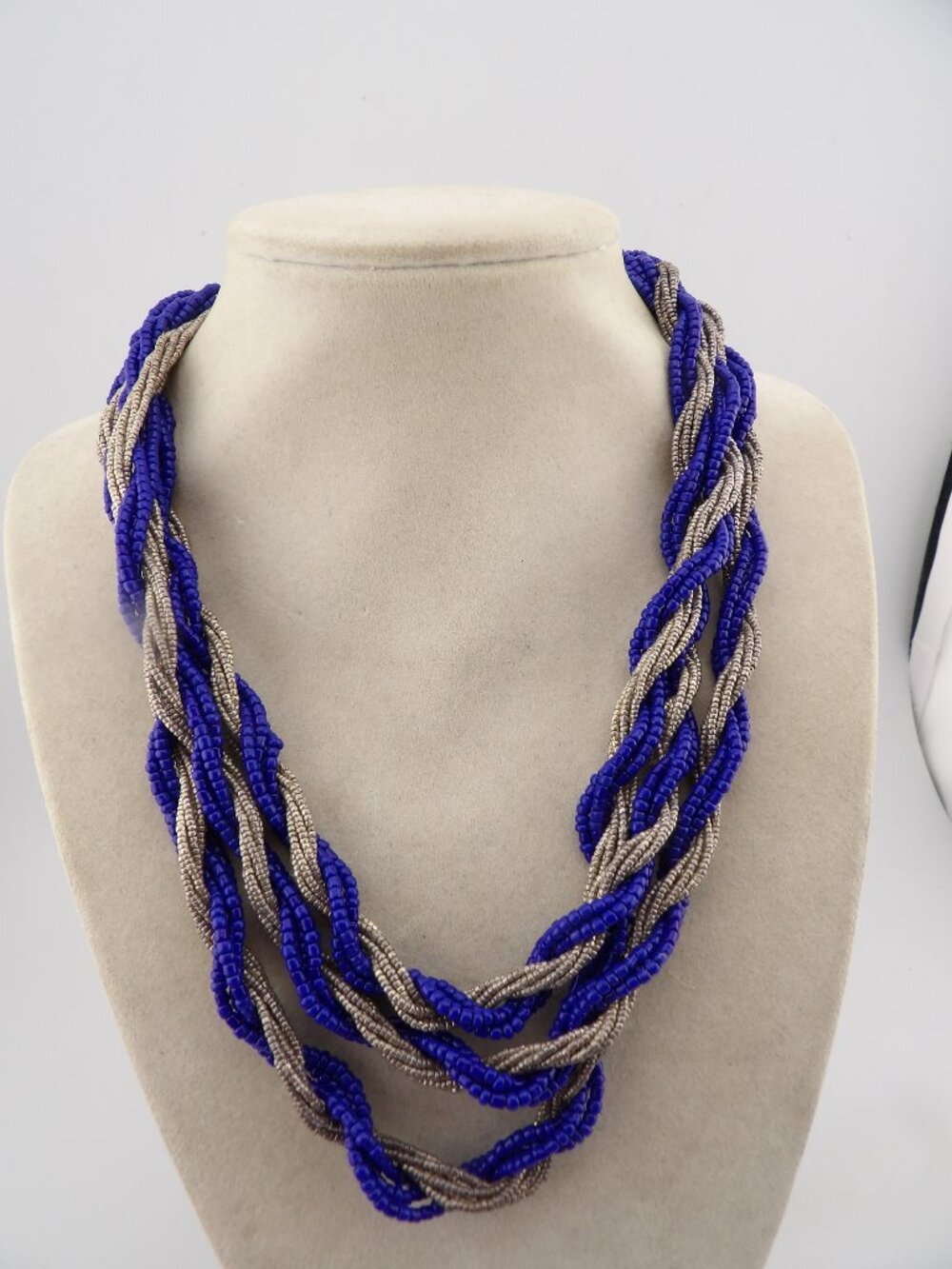 Vintage Multi Strand Blue/Silver Seed Bead Necklace